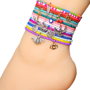 5pc Beaded Anklet Set with Charms