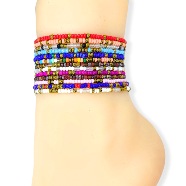 5pc Mixed Colors & Gold Beaded Anklet Set