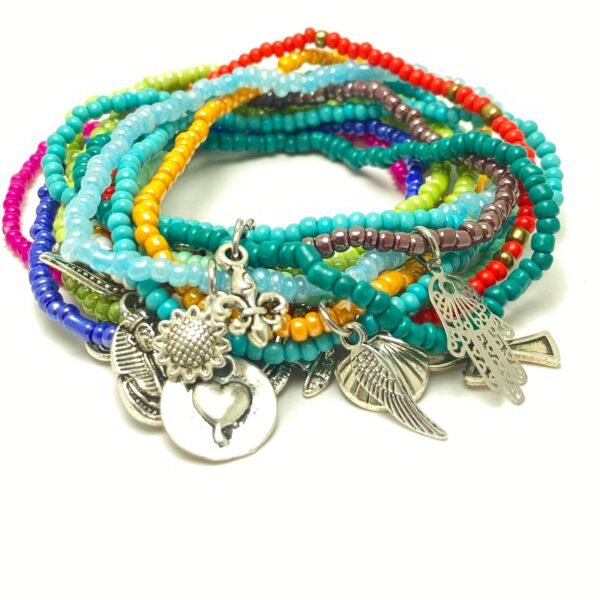 5pc Beaded Anklet Set with Charms - Image 4