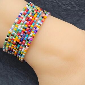 5 Rainbow Confetti Seed Bead Anklets
