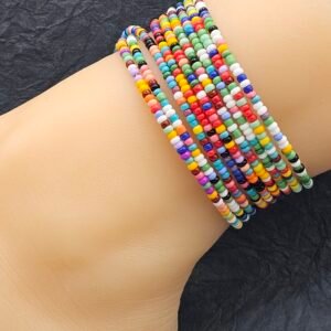 5 Rainbow Confetti Seed Bead Anklets