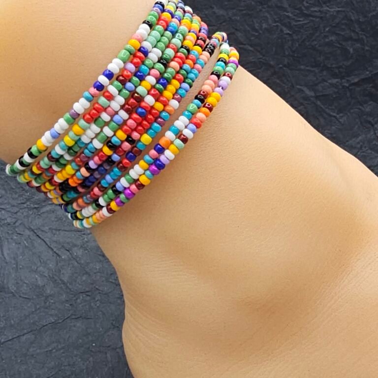 5 Rainbow Confetti Seed Bead Anklets - Image 3