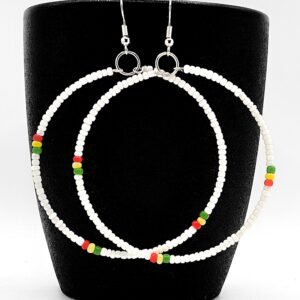 White Beaded Rasta Hoop Beaded Earrings