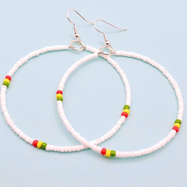 White Beaded Rasta Hoop Beaded Earrings - Image 3