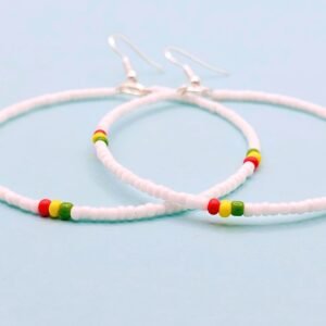 White Beaded Rasta Hoop Beaded Earrings