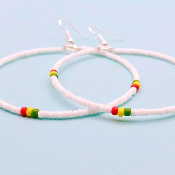 White Beaded Rasta Hoop Beaded Earrings - Image 2