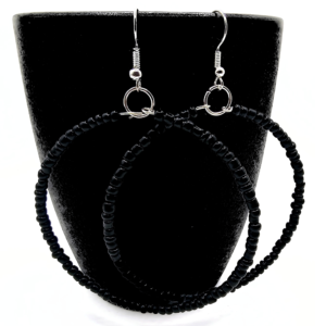 Solid Black Beaded Hoop Earrings