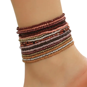 5pc Brown Mix Beaded Anklet Set