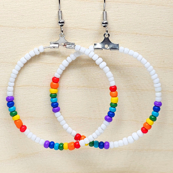 White Beaded Chakra Hoop Earrings - Image 3