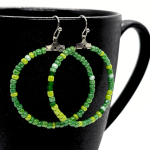 Mixed Green Beaded Hoop Earrings