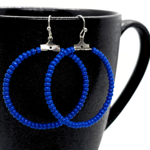 Blue Beaded African Hoop Earrings