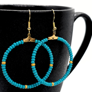Blue & Gold Beaded Hoop Earrings