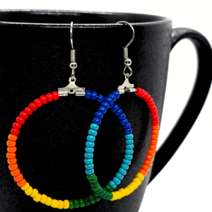 Rainbow Beaded Hoop Earrings