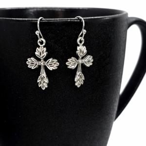 Religious Cross Earrings, Antique Silver