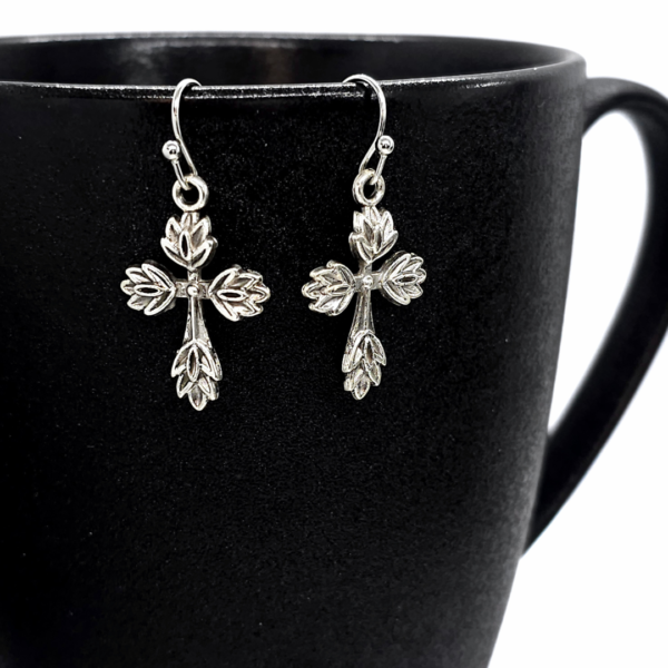 Religious Cross Earrings, Antique Silver