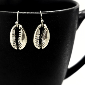 Cowrie Shell Earrings, Antique Silver