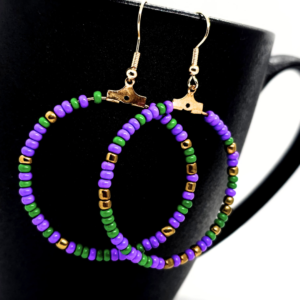 Mardi Gras Beaded Hoop Earrings