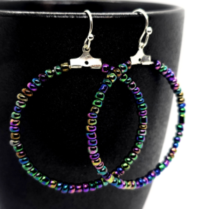 Iridescent Purple Beaded Hoop Earrings