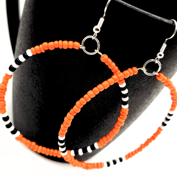Orange and Black Beaded Hoop Earrings - Image 3