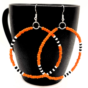 Orange and Black Beaded Hoop Earrings