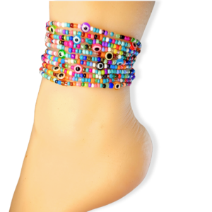 3pc Multicolored Evil Eye Beaded Anklet Set