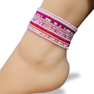 5pc Pink Mix Beaded Anklet Set