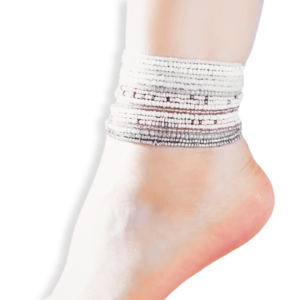 5 White Beaded Anklets