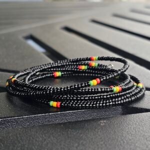 Black & Rasta 5-Coil Beaded Bracelet