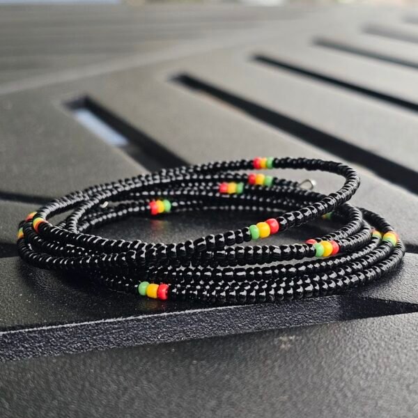 Black & Rasta 5-Coil Beaded Bracelet