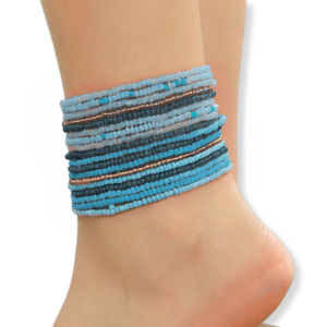 5pc Blue Mix Beaded Anklet Set