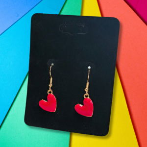 Red Heart-Shaped Enamel Earrings