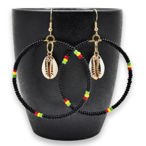 Rasta Cowrie Hoop Beaded Earrings