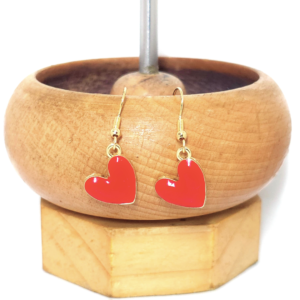 Red Heart-Shaped Enamel Earrings