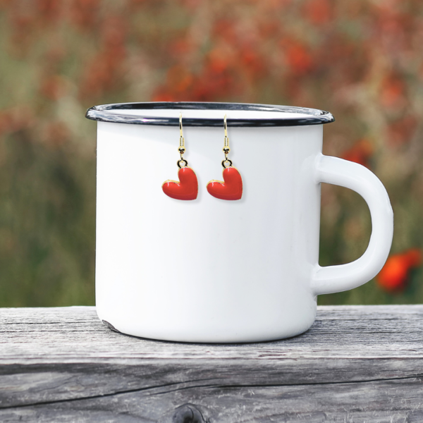 Red Heart-Shaped Enamel Earrings - Image 4