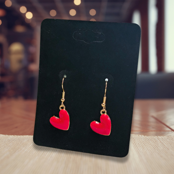 Red Heart-Shaped Enamel Earrings - Image 3
