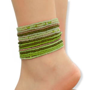 5pc Green Mix Beaded Anklet Set | Earthy Boho Jewelry