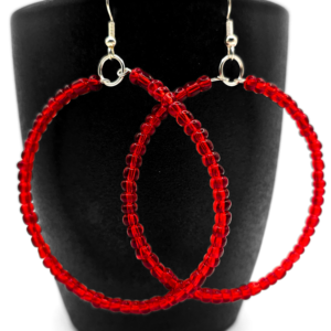 Red Jelly Beaded Hoop Earrings