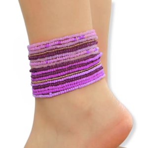 5pc Purple Mix Beaded Anklet Set