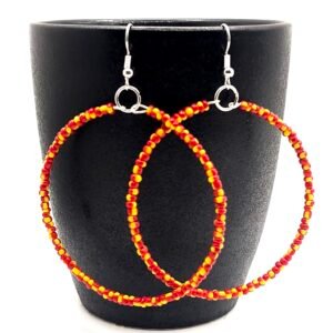 Orange & Red Checkered Hoop Earrings