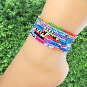 7 Colorful African Zulu Beaded Anklets