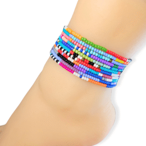 7 Colorful African Zulu Beaded Anklets