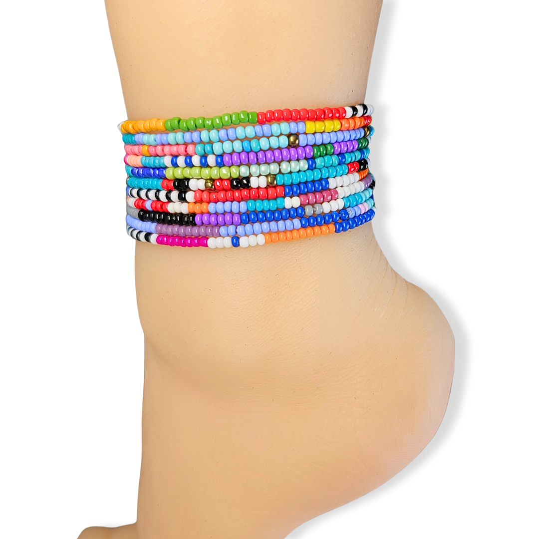 7 Colorful African Zulu Beaded Anklets - Image 3