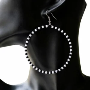 Checkered Black & White Hoop Earrings