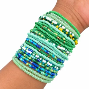 15 Seed Bead Bracelets – Green Mix