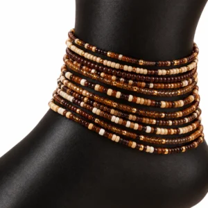 10pc Brown Mix Anklet Set